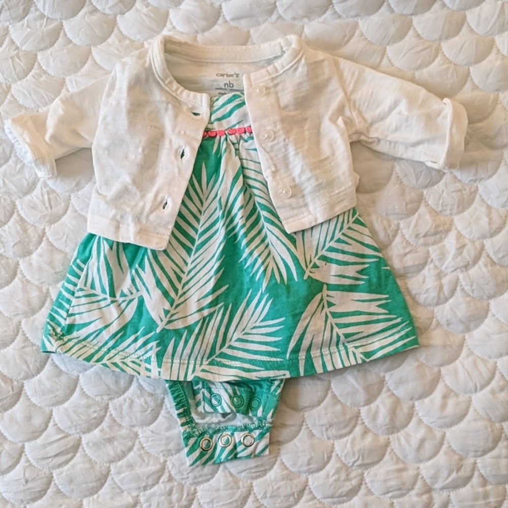 Carter's dress onesie and cardigan newborn
